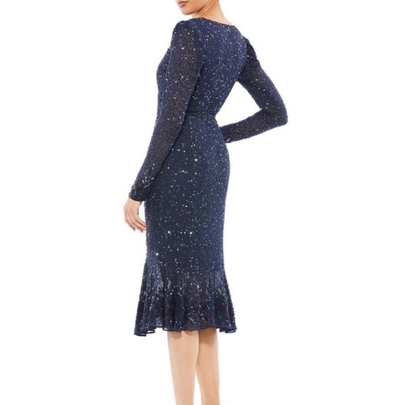 NWT Mac Duggal Womens Navy Sequin Embellished Midi Cocktail & Party Dress Sz 12 - Picture 2 of 9